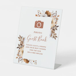 Rustieke Herfst Terracotta Foto Gastenboek Bruilof Reclamebord Met Voetstuk