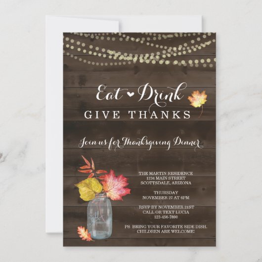 Rustieke Herfst Thanksgiving Dinner Party Invitati Kaart (Voorkant)
