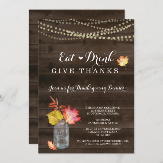 Rustieke Herfst Thanksgiving Dinner Party Invitati Kaart (Voorkant / Achterkant)