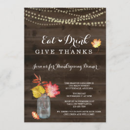 Rustieke Herfst Thanksgiving Dinner Party Invitati Kaart