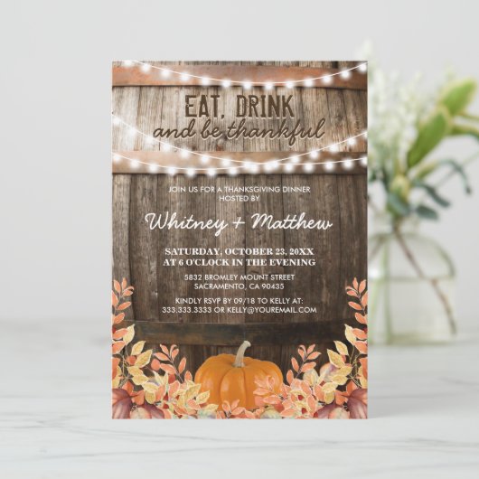 Rustieke Herfst Thanksgiving Dinner Paty Kaart (Staand voorkant)