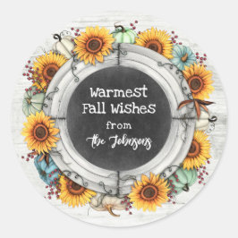 Rustieke herfst Thanksgiving zonnebloem pompoenen  Ronde Sticker