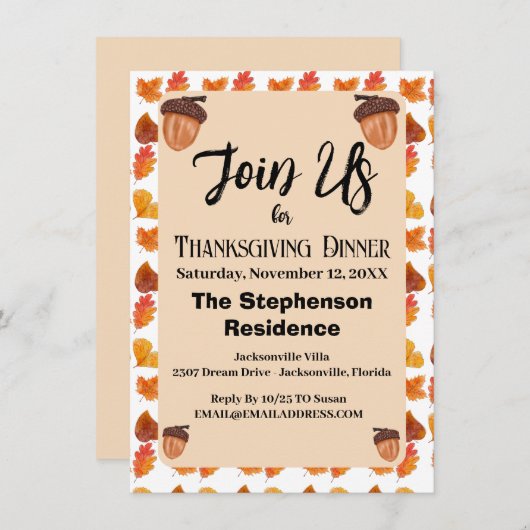 Rustieke Herfst Thema Thanksgiving Diner Party Kaart (Voorkant / Achterkant)