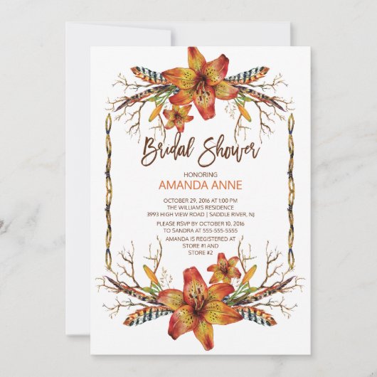 Rustieke herfst Tiger Lily Bruids Douche Uitnodigi Kaart (Voorkant)
