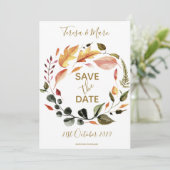 Rustieke herfst tinten waterverf bloemmotief save the date (Staand voorkant)