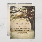 Rustieke Herfst Tree en Twinkle Lights Save the Da Aankondigingskaart (Voorkant / Achterkant)