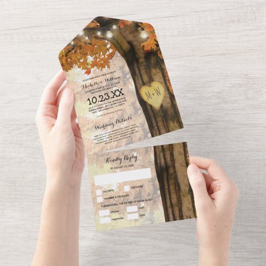 Rustieke Herfst Tree Lights Bruiloft All In One Uitnodiging (Afscheurbaar)