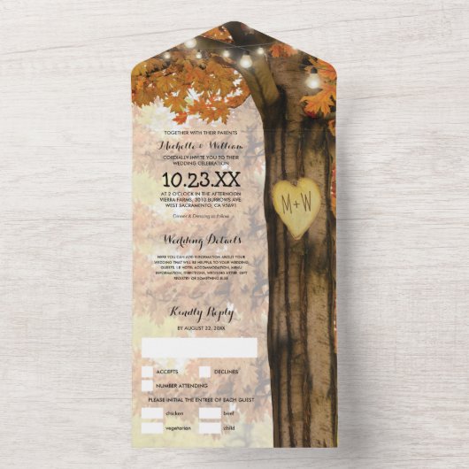 Rustieke Herfst Tree Lights Bruiloft All In One Uitnodiging (Binnen)