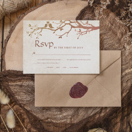 Rustieke Herfst Tree Tortelduifjes Vintage Wedding RSVP Kaartje