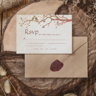 Rustieke Herfst Tree Tortelduifjes Vintage Wedding RSVP Kaartje