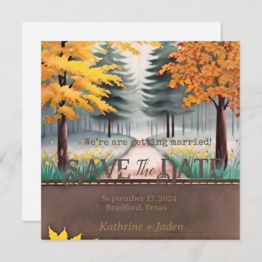 Rustieke Herfst Trees Save The Date (Voorkant / Achterkant)
