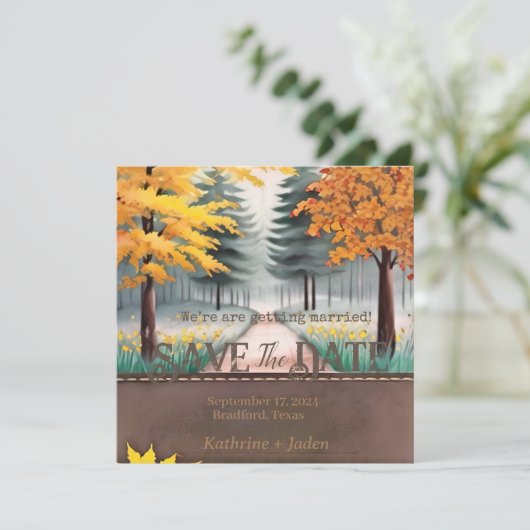 Rustieke Herfst Trees Save The Date (Staand voorkant)