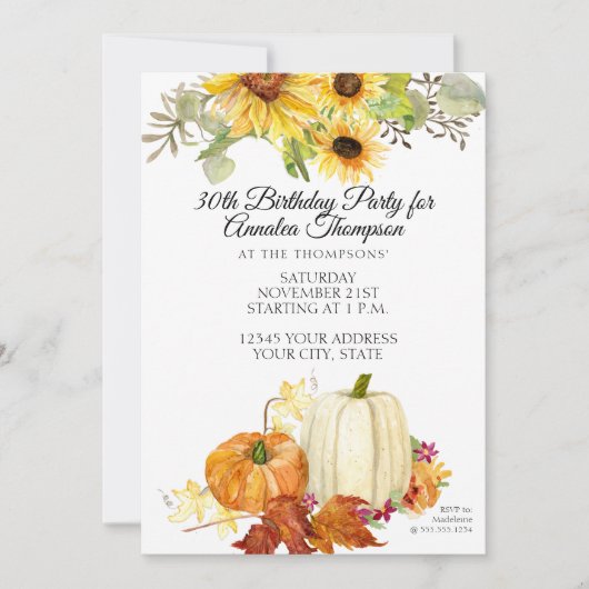 Rustieke Herfst Verjaardagsfeestje Pompoenblad Zon Kaart (Voorkant)