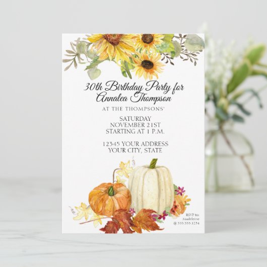 Rustieke Herfst Verjaardagsfeestje Pompoenblad Zon Kaart (Staand voorkant)