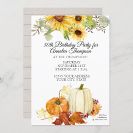 Rustieke Herfst Verjaardagsfeestje Pompoenblad Zon Kaart