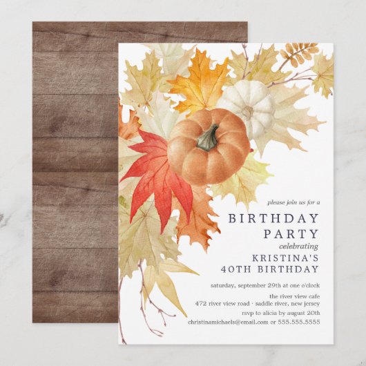 Rustieke herfst verjaardagsuitnodiging kaart (Voorkant / Achterkant)