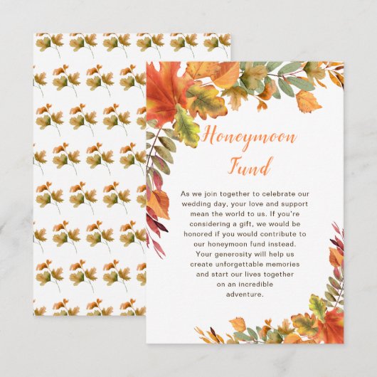 Rustieke Herfst Verlaat Huwelijkshoneymoon Fund Informatiekaartje (Voorkant / Achterkant)
