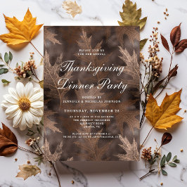 Rustieke herfst verlaat Thanksgiving Dinner Party Kaart