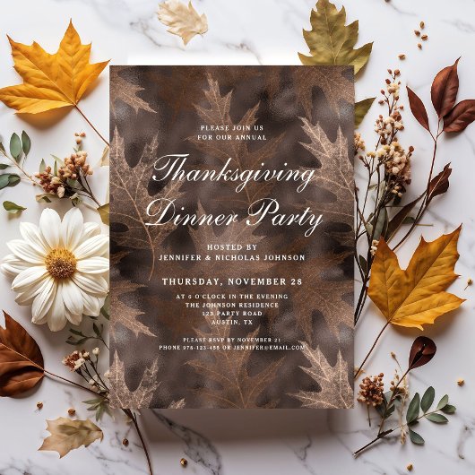 Rustieke herfst verlaat Thanksgiving Dinner Party Kaart