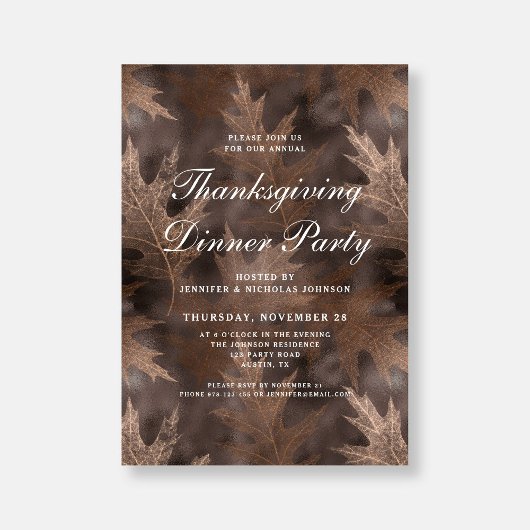 Rustieke herfst verlaat Thanksgiving Dinner Party Kaart