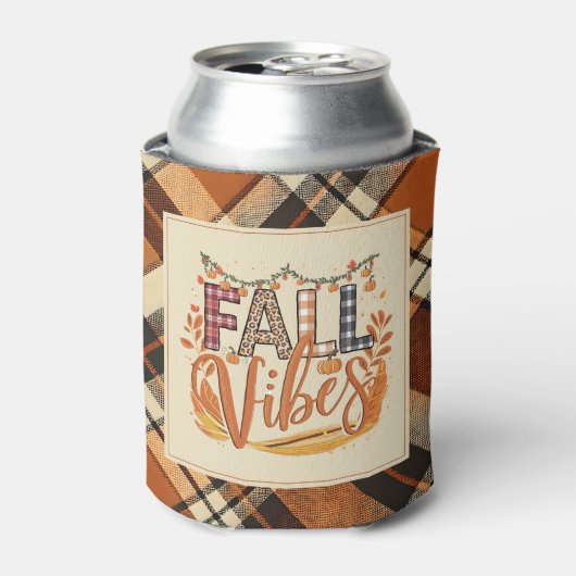 Rustieke Herfst Vibes Verbrand Sinaasappel Plaid P Blikjeskoeler (Blikje Voorkant)