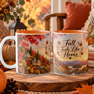 Rustieke herfst voelt als thuis illustratie tweekleurige koffiemok