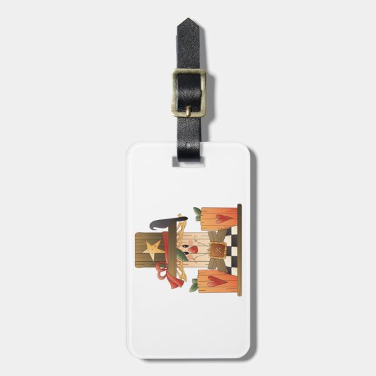 Rustieke Herfst vogelverschrikker met pompoenen en Bagagelabel (Voorkant verticaal)