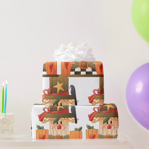 Rustieke Herfst vogelverschrikker met pompoenen en Cadeaupapier