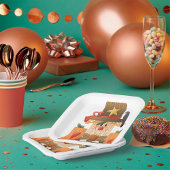 Rustieke Herfst vogelverschrikker met pompoenen en Papieren Bordje