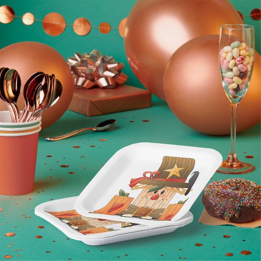 Rustieke Herfst vogelverschrikker met pompoenen en Papieren Bordje