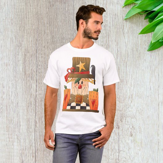 Rustieke Herfst vogelverschrikker met pompoenen en T-shirt