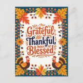Rustieke herfst volkskunst Grateful Thankful Bless Briefkaart (Voorkant)