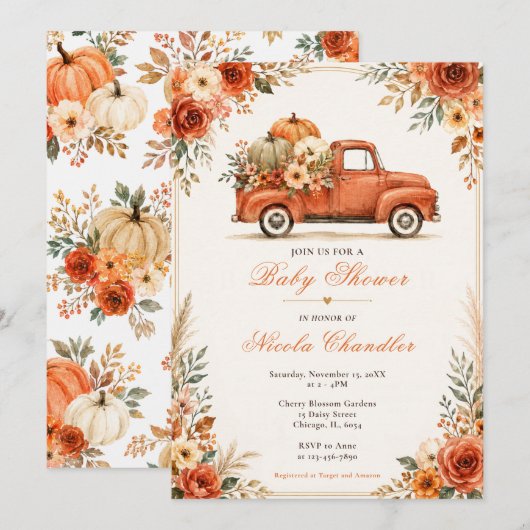 Rustieke herfst-vrachtwagen babyshower kaart (Voorkant / Achterkant)