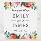 Rustieke Herfst Waterverf Bloemen Bruiloft Monogra Wijn Etiket (Enkel label)