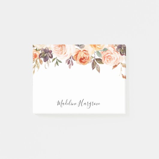 Rustieke Herfst Waterverf Bloemen Gepersonaliseerd Post-it® Notes (Voorkant)