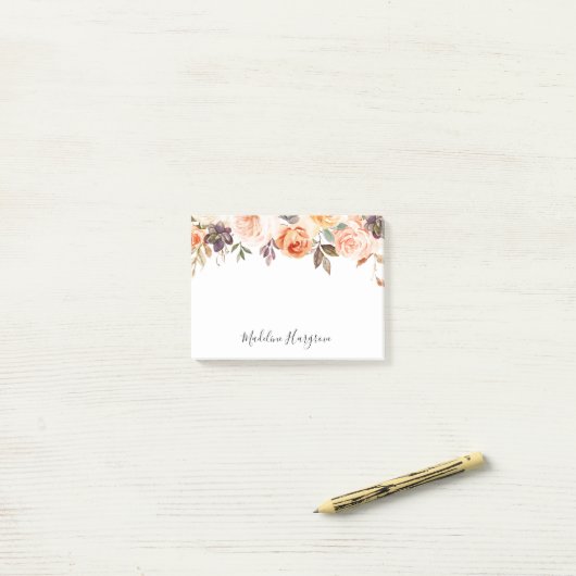 Rustieke Herfst Waterverf Bloemen Gepersonaliseerd Post-it® Notes (Op bureau)