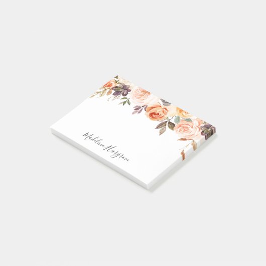 Rustieke Herfst Waterverf Bloemen Gepersonaliseerd Post-it® Notes (Schuin)