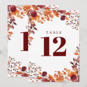 Rustieke Herfst Waterverf Bloemtafel Nummer Kaart (Voorkant / Achterkant)