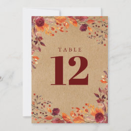 Rustieke Herfst Waterverf Bloemtafel Nummer Kaart