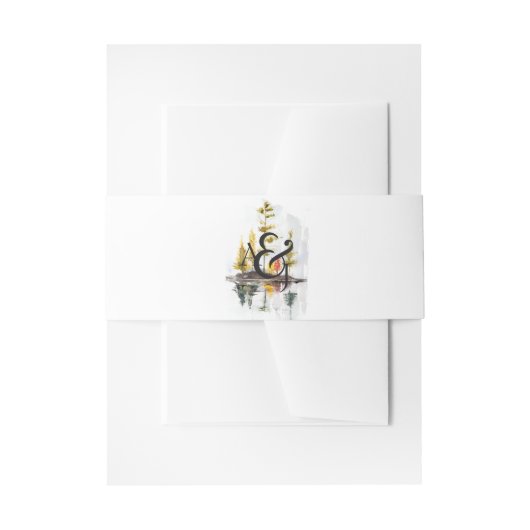 Rustieke herfst waterverf dennen bruiloftsmonogram uitnodigingen wikkel (Voorkant Voorbeeld)