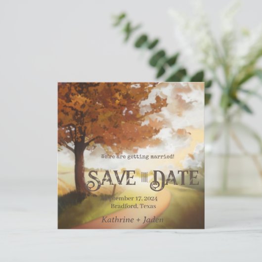 Rustieke herfst Waterverf pad opslaan van de datum (Staand voorkant)