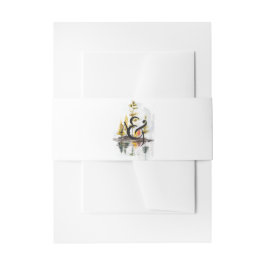 Rustieke herfst Waterverf Pine Bruiloft Monogram Uitnodigingen Wikkel