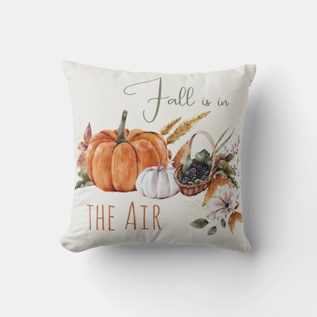 Rustieke Herfst Waterverf pompoenen en bladeren Kussen (Voorkant)
