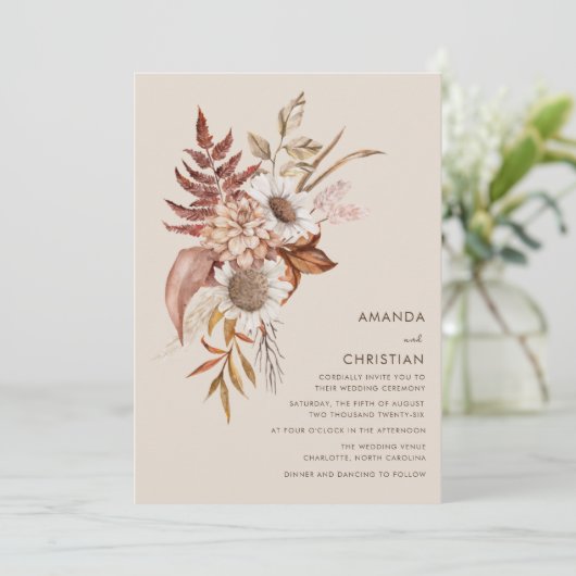 Rustieke Herfst Wildflower bruiloft Kaart (Staand voorkant)