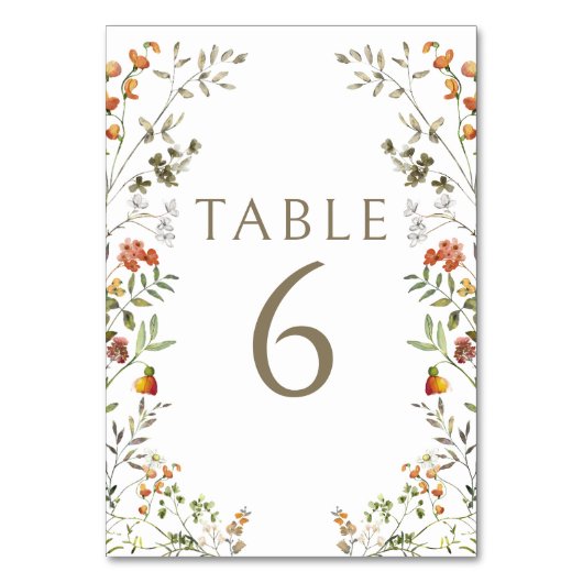Rustieke herfst Wildflower bruiloft tafel nummers Kaart (Voorkant)