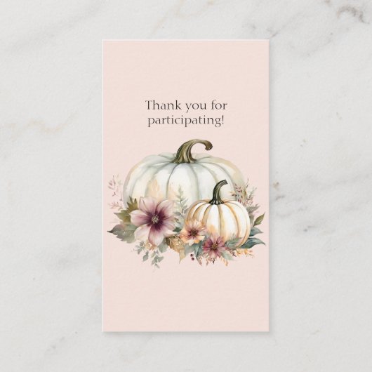 Rustieke Herfst Witte Pompoen Bloemen Luier Raffle Visitekaartje (Achterkant)
