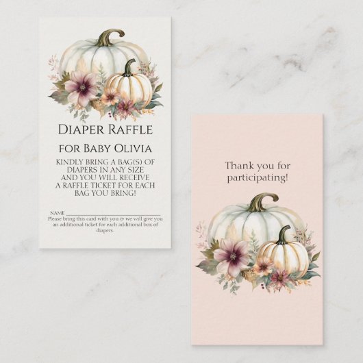 Rustieke Herfst Witte Pompoen Bloemen Luier Raffle Visitekaartje (Voorkant / Achterkant)