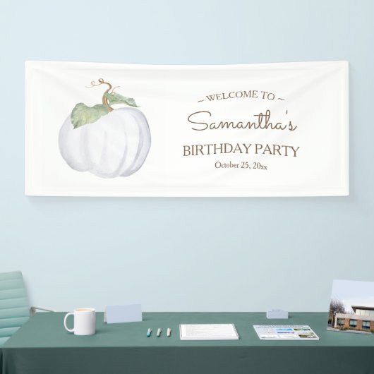 Rustieke Herfst Witte Pompoen Verjaardagsbanner Spandoek (Beurs)