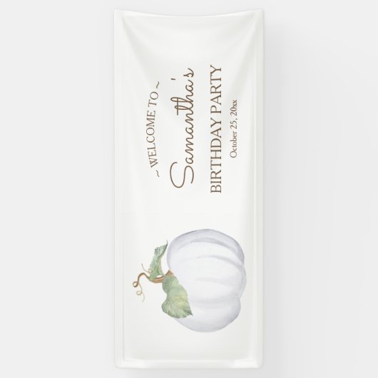 Rustieke Herfst Witte Pompoen Verjaardagsbanner Spandoek (Verticaal)