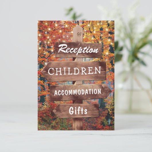 Rustieke Herfst Woodland String Lights Bruiloft De Informatiekaartje (Staand voorkant)
